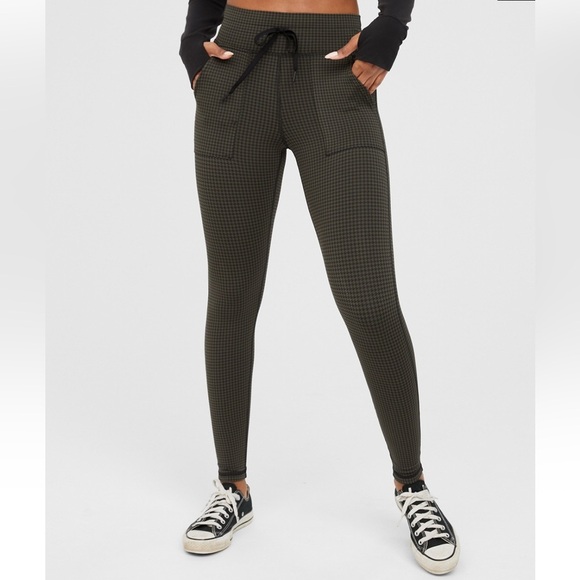 Offline By Aerie Olive Mini Houndstooth Drawcord Legging, Women’s Size Small - Picture 1 of 9